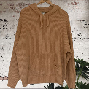 American Eagle dark mustard rib knit drop shoulder hoodie kangaroo pocket size M